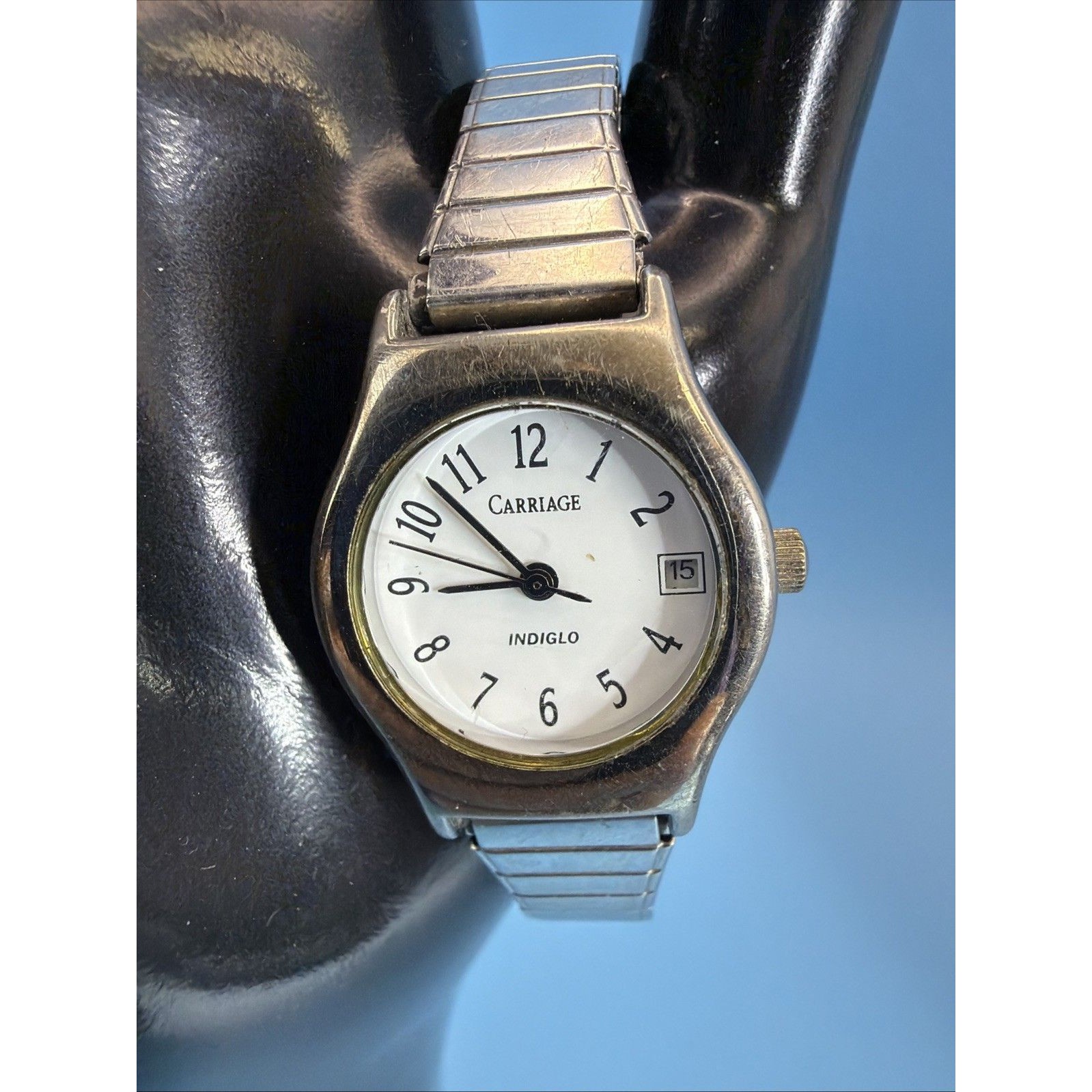Vintage Timex Carriage 19mm Women's Quartz Watch Stretch Bracelet Stainless Stl
